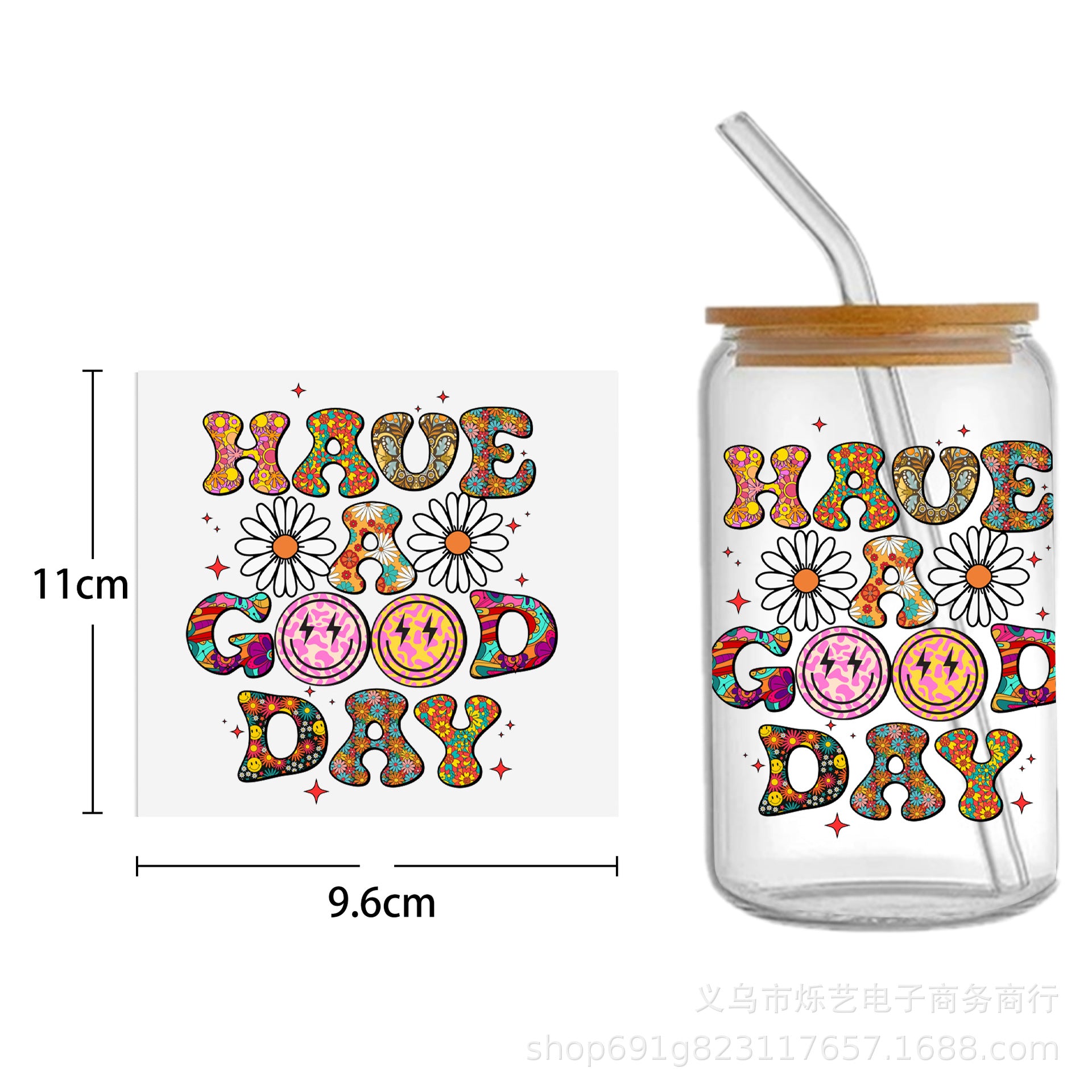 Wholesale Cute Smiley Flower Series Printing UV DTF Transfer Crystal Cup Sticker